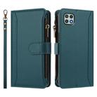 For Samsung Galaxy A22 5G / A22s / F42 Magnetic Closure 9 Card Slots Zipper Leather Case with Hand Strap(Dark Green) - 2