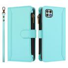 For Samsung Galaxy A22 5G / A22s / F42 Magnetic Closure 9 Card Slots Zipper Leather Case with Hand Strap(Mint Green) - 2