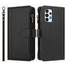 For Samsung Galaxy A23 5G / 4G / M23 Magnetic Closure 9 Card Slots Zipper Leather Case with Hand Strap(Black) - 2