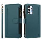 For Samsung Galaxy A23 5G / 4G / M23 Magnetic Closure 9 Card Slots Zipper Leather Case with Hand Strap(Dark Green) - 2