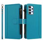 For Samsung Galaxy A23 5G / 4G / M23 Magnetic Closure 9 Card Slots Zipper Leather Case with Hand Strap(Turquoise) - 2