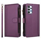 For Samsung Galaxy A23 5G / 4G / M23 Magnetic Closure 9 Card Slots Zipper Leather Case with Hand Strap(Purple) - 2