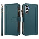 For Samsung Galaxy A25 5G Magnetic Closure 9 Card Slots Zipper Leather Case with Hand Strap(Dark Green) - 2