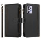 For Samsung Galaxy A32 5G / M32 5G Magnetic Closure 9 Card Slots Zipper Leather Case with Hand Strap(Black) - 2