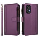 For Samsung Galaxy A33 5G Magnetic Closure 9 Card Slots Zipper Leather Case with Hand Strap(Purple) - 2