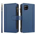 For Samsung Galaxy A42 5G / M42 5G Magnetic Closure 9 Card Slots Zipper Leather Case with Hand Strap(Dark Blue) - 2