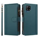 For Samsung Galaxy A42 5G / M42 5G Magnetic Closure 9 Card Slots Zipper Leather Case with Hand Strap(Dark Green) - 2