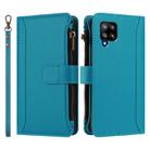 For Samsung Galaxy A42 5G / M42 5G Magnetic Closure 9 Card Slots Zipper Leather Case with Hand Strap(Turquoise) - 2