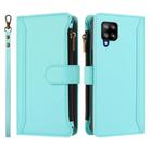 For Samsung Galaxy A42 5G / M42 5G Magnetic Closure 9 Card Slots Zipper Leather Case with Hand Strap(Mint Green) - 2