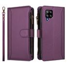 For Samsung Galaxy A42 5G / M42 5G Magnetic Closure 9 Card Slots Zipper Leather Case with Hand Strap(Purple) - 2