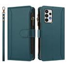 For Samsung Galaxy A52 5G / 4G / A52s Magnetic Closure 9 Card Slots Zipper Leather Case with Hand Strap(Dark Green) - 2