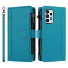 For Samsung Galaxy A52 5G / 4G / A52s Magnetic Closure 9 Card Slots Zipper Leather Case with Hand Strap(Turquoise) - 2