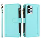 For Samsung Galaxy A52 5G / 4G / A52s Magnetic Closure 9 Card Slots Zipper Leather Case with Hand Strap(Mint Green) - 2