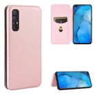 For OPPO Reno3 Pro Overseas Version (India / Southeast Asia) Carbon Fiber Texture Horizontal Flip TPU + PC + PU Leather Case with Card Slot & Lanyard(Pink) - 1