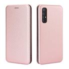 For OPPO Reno3 Pro Overseas Version (India / Southeast Asia) Carbon Fiber Texture Horizontal Flip TPU + PC + PU Leather Case with Card Slot & Lanyard(Pink) - 2