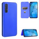 For OPPO Reno3 Pro Overseas Version (India / Southeast Asia) Carbon Fiber Texture Horizontal Flip TPU + PC + PU Leather Case with Card Slot & Lanyard(Blue) - 1