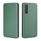 For OPPO Reno3 Pro Overseas Version (India / Southeast Asia) Carbon Fiber Texture Horizontal Flip TPU + PC + PU Leather Case with Card Slot & Lanyard(Green) - 2