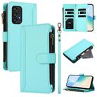 For Samsung Galaxy A53 5G Magnetic Closure 9 Card Slots Zipper Leather Case with Hand Strap(Mint Green) - 1