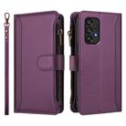 For Samsung Galaxy A53 5G Magnetic Closure 9 Card Slots Zipper Leather Case with Hand Strap(Purple) - 2