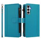 For Samsung Galaxy A54 5G Magnetic Closure 9 Card Slots Zipper Leather Case with Hand Strap(Turquoise) - 2