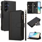 For Samsung Galaxy A55 5G Magnetic Closure 9 Card Slots Zipper Leather Case with Hand Strap(Black) - 1