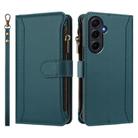 For Samsung Galaxy A55 5G Magnetic Closure 9 Card Slots Zipper Leather Case with Hand Strap(Dark Green) - 2