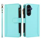 For Samsung Galaxy A55 5G Magnetic Closure 9 Card Slots Zipper Leather Case with Hand Strap(Mint Green) - 2