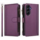 For Samsung Galaxy A55 5G Magnetic Closure 9 Card Slots Zipper Leather Case with Hand Strap(Purple) - 2