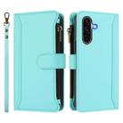 For Samsung Galaxy A56 5G Magnetic Closure 9 Card Slots Zipper Leather Case with Hand Strap(Mint Green) - 2