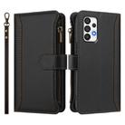 For Samsung Galaxy A72 5G / 4G Magnetic Closure 9 Card Slots Zipper Leather Case with Hand Strap(Black) - 2