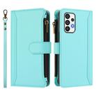 For Samsung Galaxy A73 5G Magnetic Closure 9 Card Slots Zipper Leather Case with Hand Strap(Mint Green) - 2