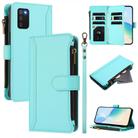 For Samsung Galaxy A03s 164mm Magnetic Closure 9 Card Slots Zipper Leather Case with Hand Strap(Mint Green) - 1