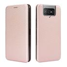 For Asus Zenfone 7 ZS670KS / Zenfone 7 Pro ZS671KS Carbon Fiber Texture Horizontal Flip TPU + PC + PU Leather Case with Card Slot & Lanyard(Pink) - 2