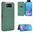 For Asus Zenfone 7 ZS670KS / Zenfone 7 Pro ZS671KS Carbon Fiber Texture Horizontal Flip TPU + PC + PU Leather Case with Card Slot & Lanyard(Green) - 1