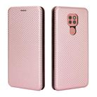 For Motorola Moto G9 / G9 Play Carbon Fiber Texture Horizontal Flip TPU + PC + PU Leather Case with Card Slot & Lanyard(Pink) - 2