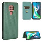 For Motorola Moto G9 / G9 Play Carbon Fiber Texture Horizontal Flip TPU + PC + PU Leather Case with Card Slot & Lanyard(Green) - 1