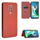 For Motorola Moto G9 / G9 Play Carbon Fiber Texture Horizontal Flip TPU + PC + PU Leather Case with Card Slot & Lanyard(Brown) - 1