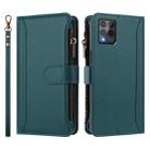 For T-Mobile REVVL 6 Pro 5G Magnetic Closure 9 Card Slots Zipper Leather Case with Hand Strap(Dark Green) - 2