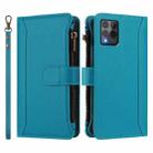 For T-Mobile REVVL 6 Pro 5G Magnetic Closure 9 Card Slots Zipper Leather Case with Hand Strap(Turquoise) - 2