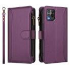 For T-Mobile REVVL 6 Pro 5G Magnetic Closure 9 Card Slots Zipper Leather Case with Hand Strap(Purple) - 2