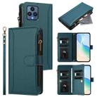 For T-Mobile REVVL 6 / 6x Magnetic Closure 9 Card Slots Zipper Leather Case with Hand Strap(Dark Green) - 1