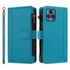 For T-Mobile REVVL 6 / 6x Magnetic Closure 9 Card Slots Zipper Leather Case with Hand Strap(Turquoise) - 2