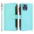 For T-Mobile REVVL 6 / 6x Magnetic Closure 9 Card Slots Zipper Leather Case with Hand Strap(Mint Green) - 2