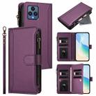 For T-Mobile REVVL 6 / 6x Magnetic Closure 9 Card Slots Zipper Leather Case with Hand Strap(Purple) - 1