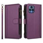 For T-Mobile REVVL 6 / 6x Magnetic Closure 9 Card Slots Zipper Leather Case with Hand Strap(Purple) - 2