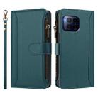For T-Mobile REVVL 7 Pro 5G Magnetic Closure 9 Card Slots Zipper Leather Case with Hand Strap(Dark Green) - 2