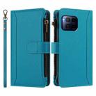 For T-Mobile REVVL 7 Pro 5G Magnetic Closure 9 Card Slots Zipper Leather Case with Hand Strap(Turquoise) - 2