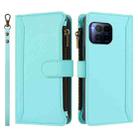 For T-Mobile REVVL 7 Pro 5G Magnetic Closure 9 Card Slots Zipper Leather Case with Hand Strap(Mint Green) - 2