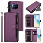 For T-Mobile REVVL 7 Pro 5G Magnetic Closure 9 Card Slots Zipper Leather Case with Hand Strap(Purple) - 1
