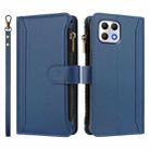 For T-Mobile REVVL 7 5G Magnetic Closure 9 Card Slots Zipper Leather Case with Hand Strap(Dark Blue) - 2